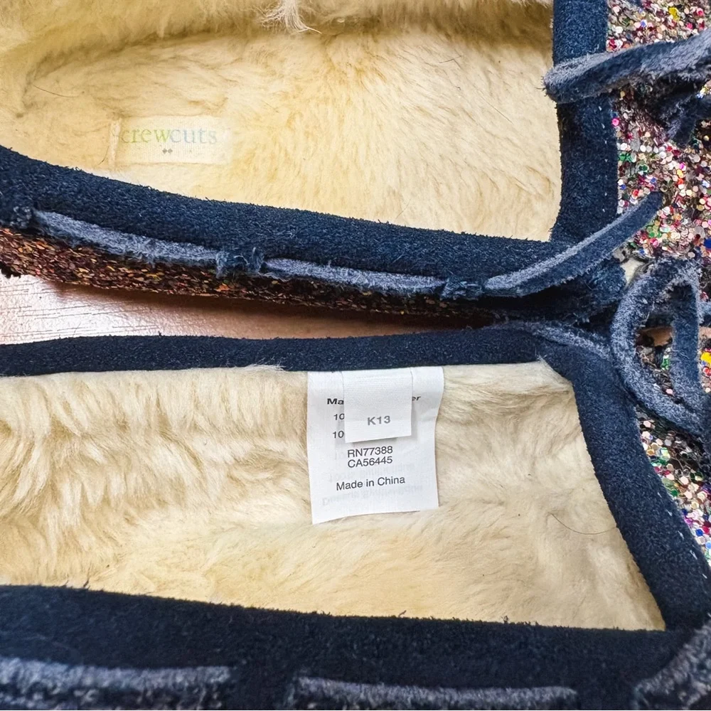 Crewcuts by J Crew Navy Blue & Rainbow Glitter Slip-On Moccasins Kids Size 13